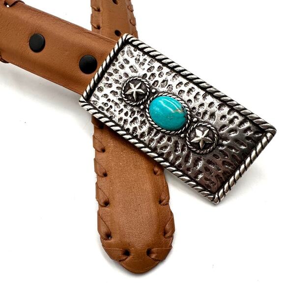 REFLEXIONS by MONTANA unisex leather belt with turquoise on buckle  men women - Picture 13 of 13